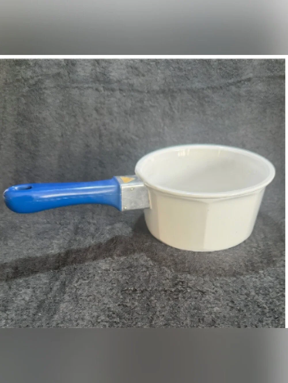 Princess House White Ceramic Saucepan Set with Blue Handle 1.5 & 2 Quart
